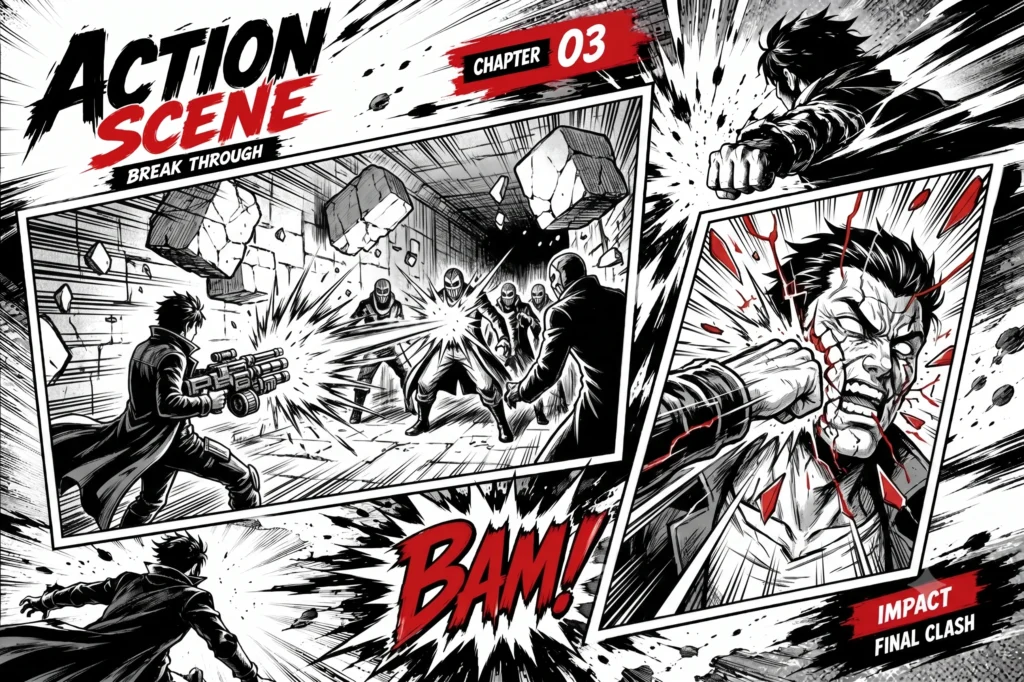 Dynamic Action Manga Scene