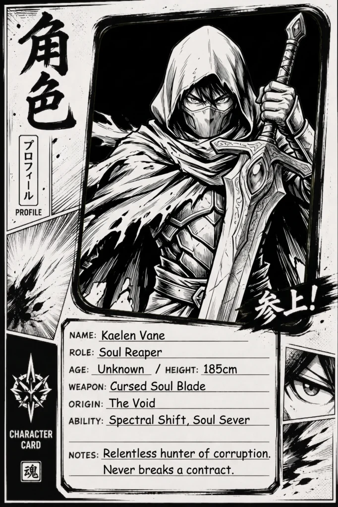 Inked Manga Character Profile Card