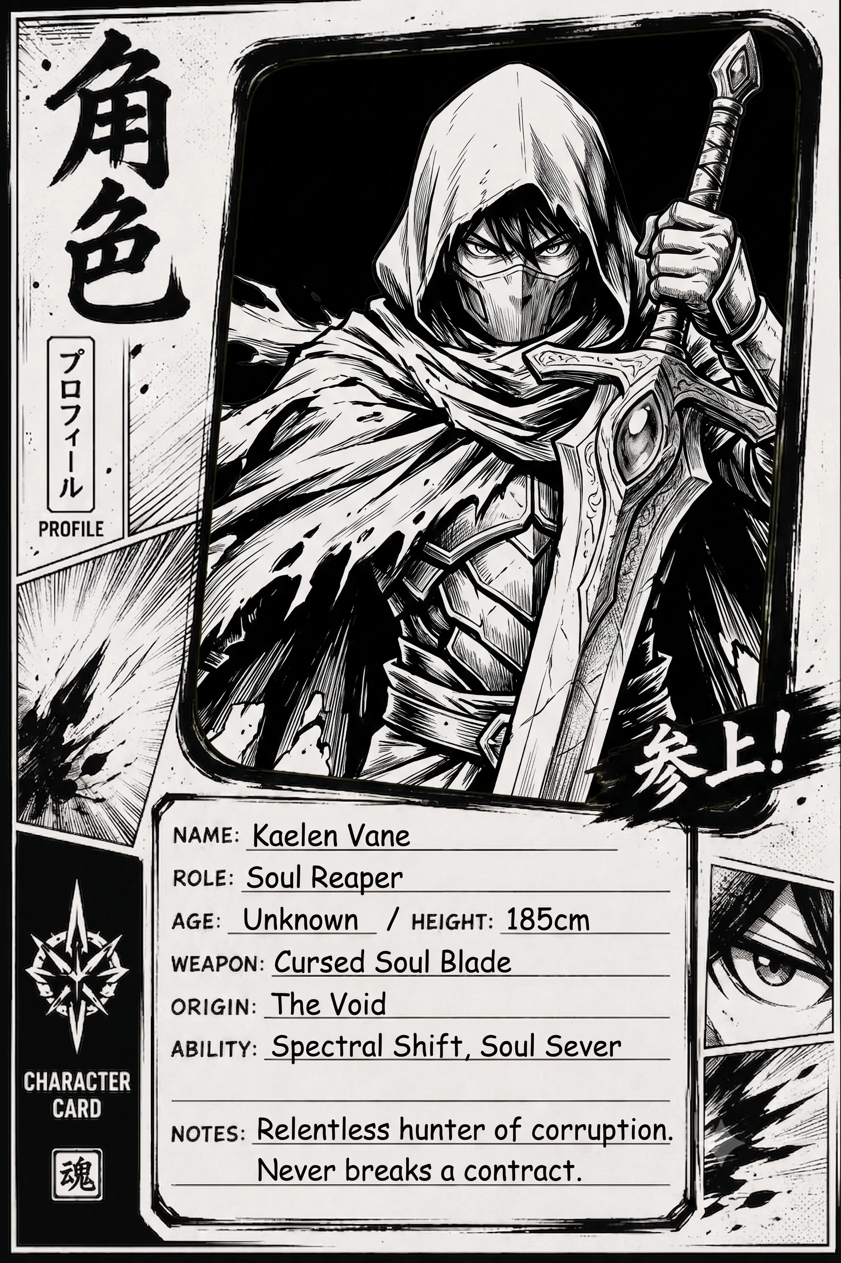Inked Manga Character Profile Card