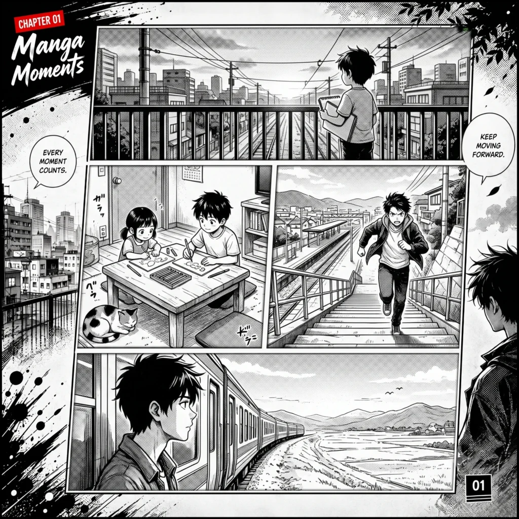 Black and White Manga Panel Collage