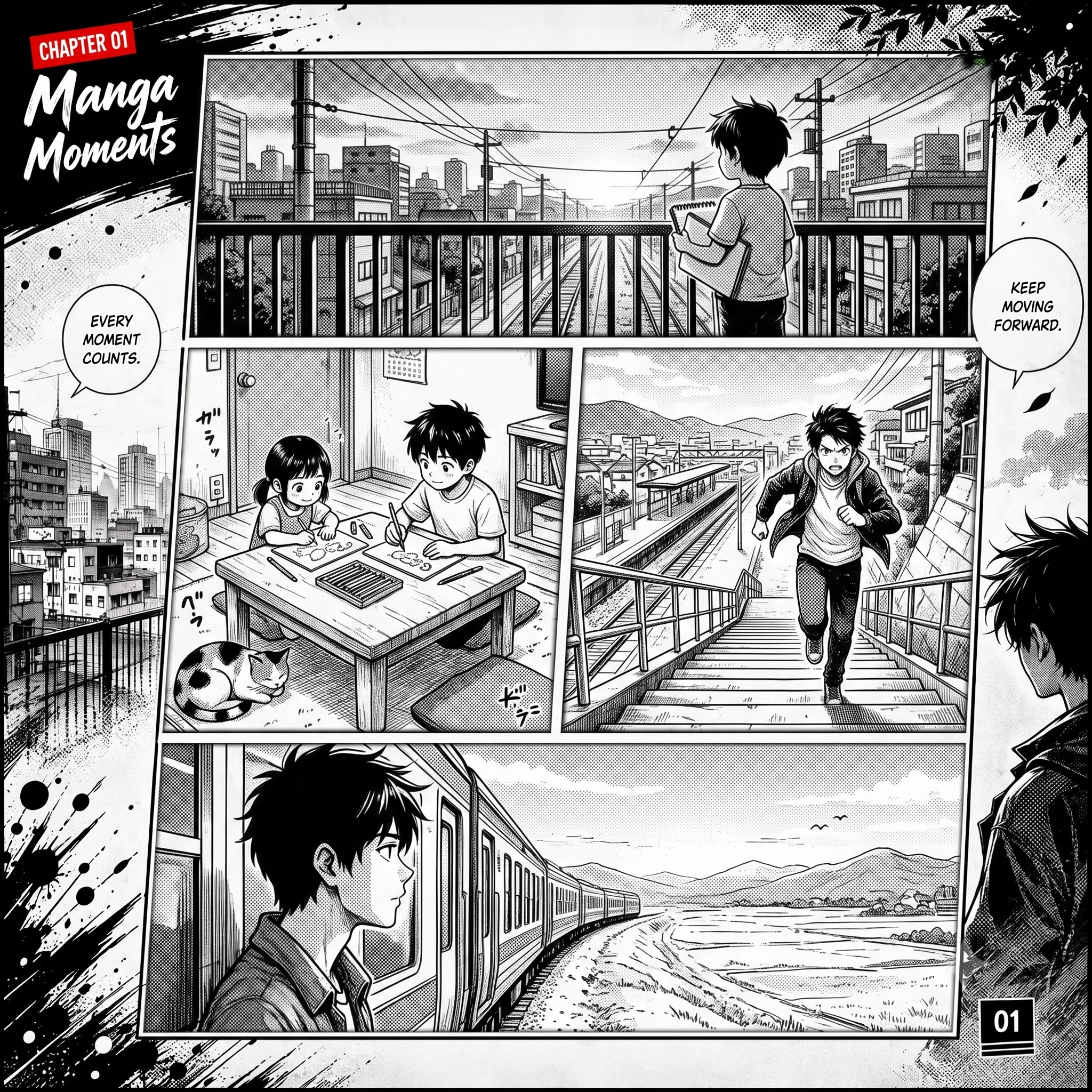 Black and White Manga Panel Collage