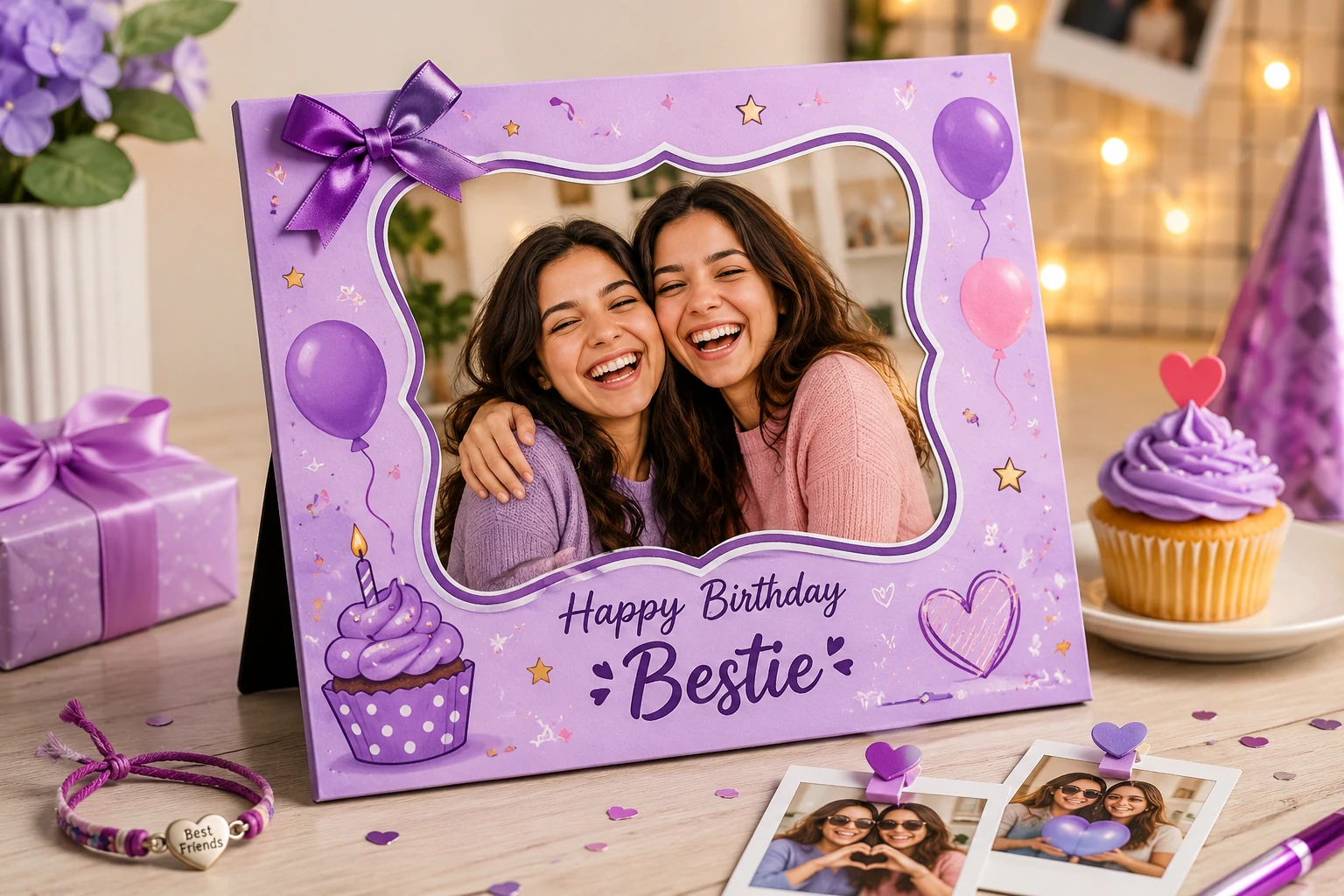 Birthday photo frame for best friend with space for a shared photograph and personal message