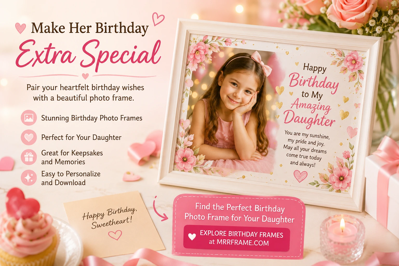Birthday photo frame for a daughter with space for a heartfelt message