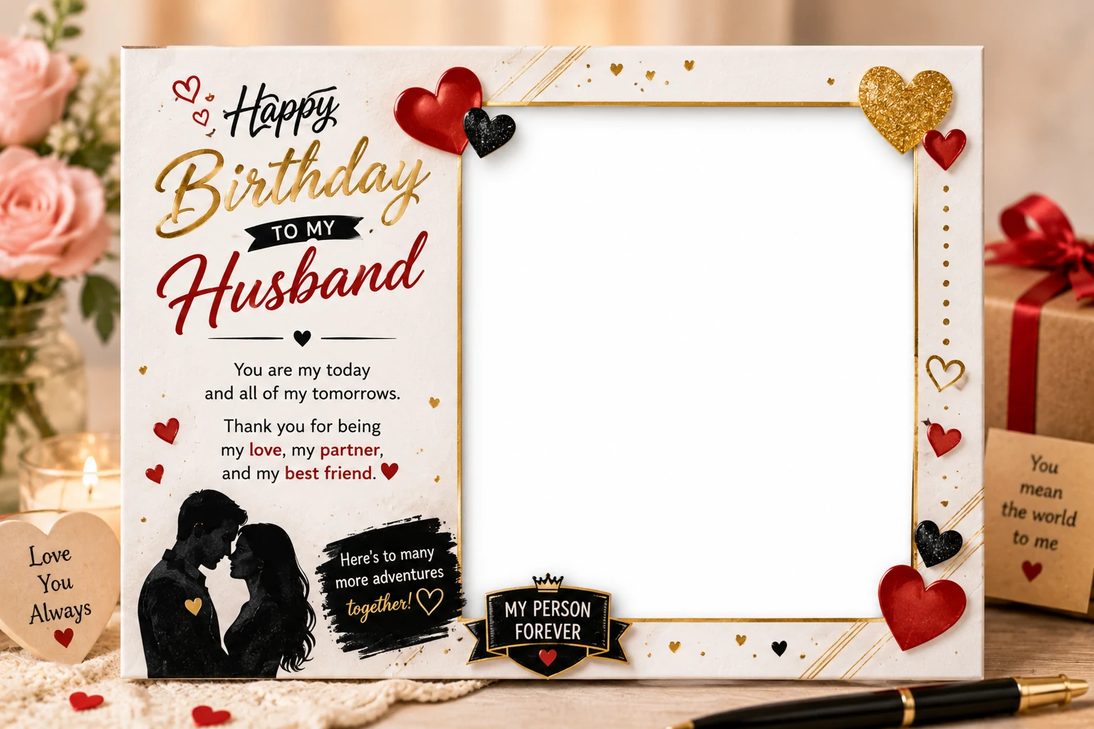 Birthday photo frame for husband with space for a couple picture and personal message