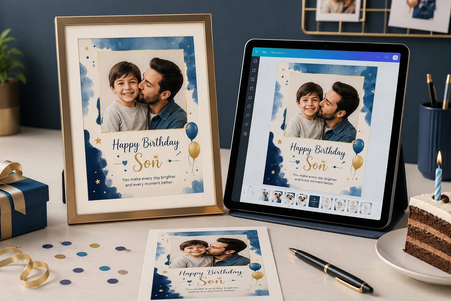 Birthday photo frame for a son with space for a personal message