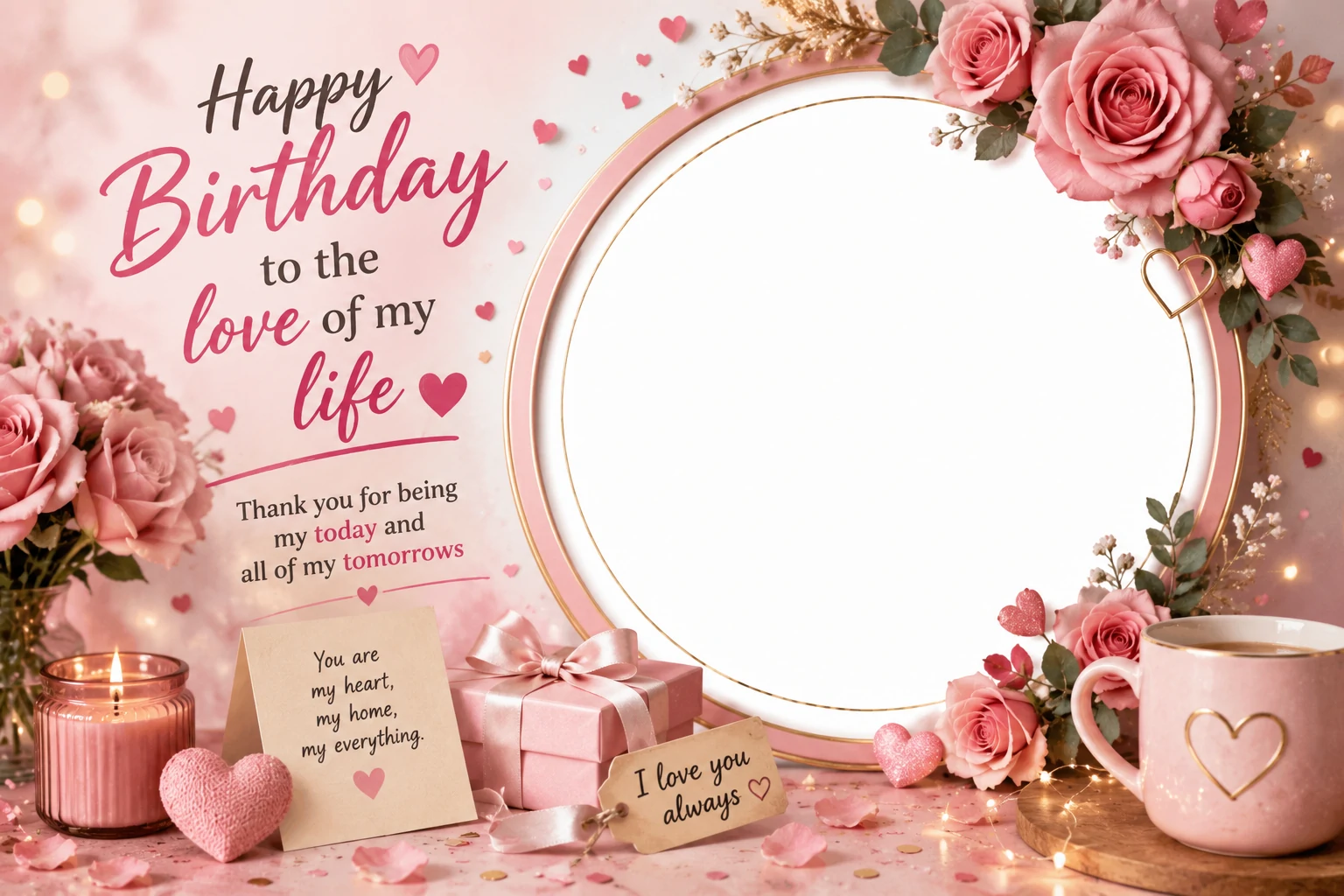 Birthday photo frame for wife with space for a couple picture and romantic message
