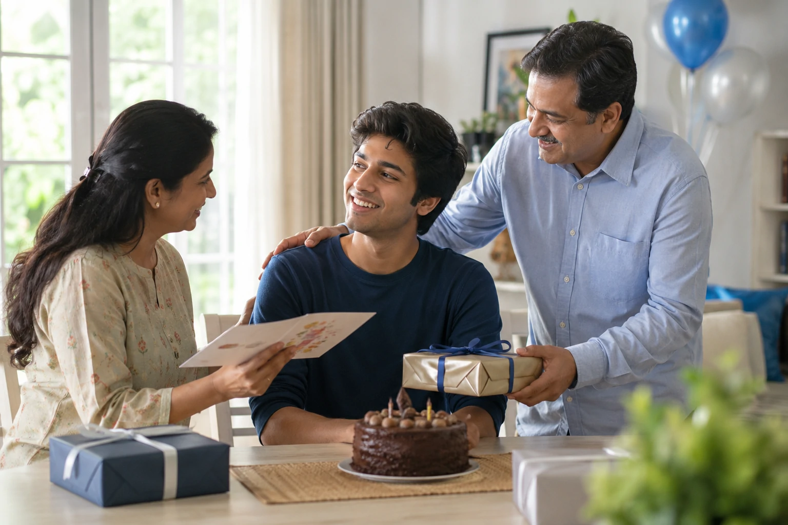 Birthday wishes for your son from Mom and Dad during a family celebration