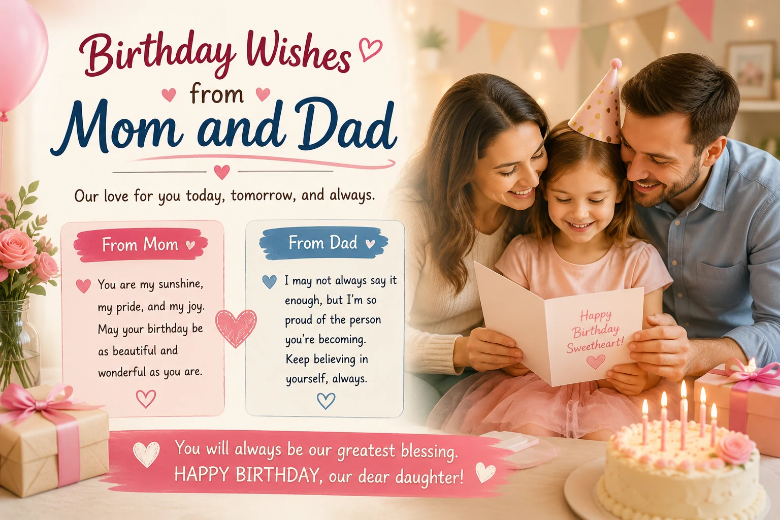 Birthday wishes for a daughter from her mother and father