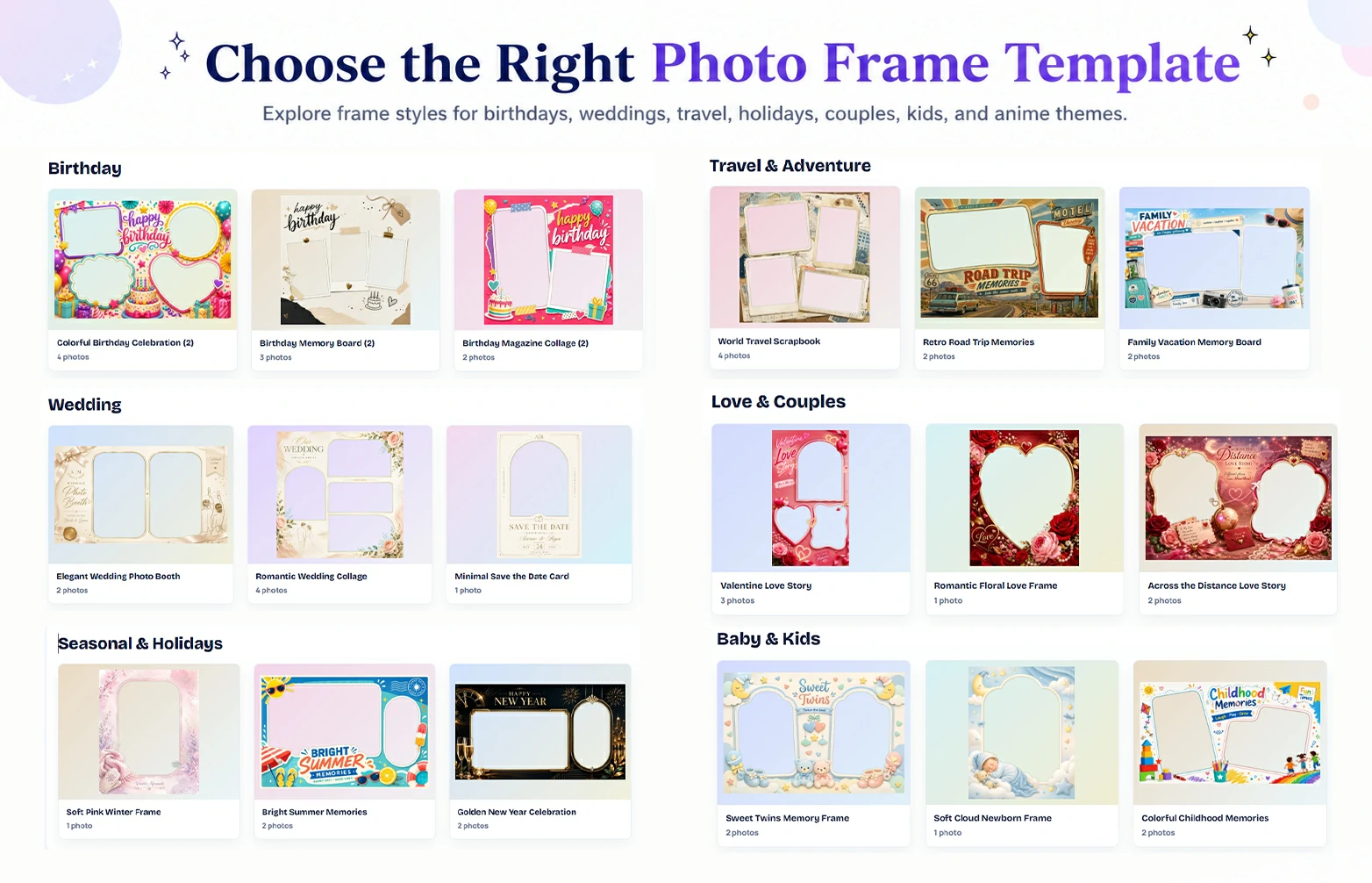 Choosing an online photo frame template from the MRRFrame gallery
