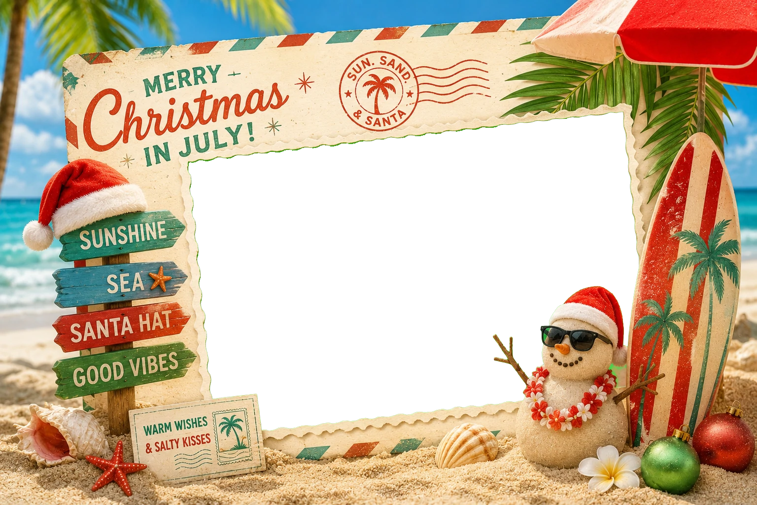 Christmas in July beach postcard photo frame template