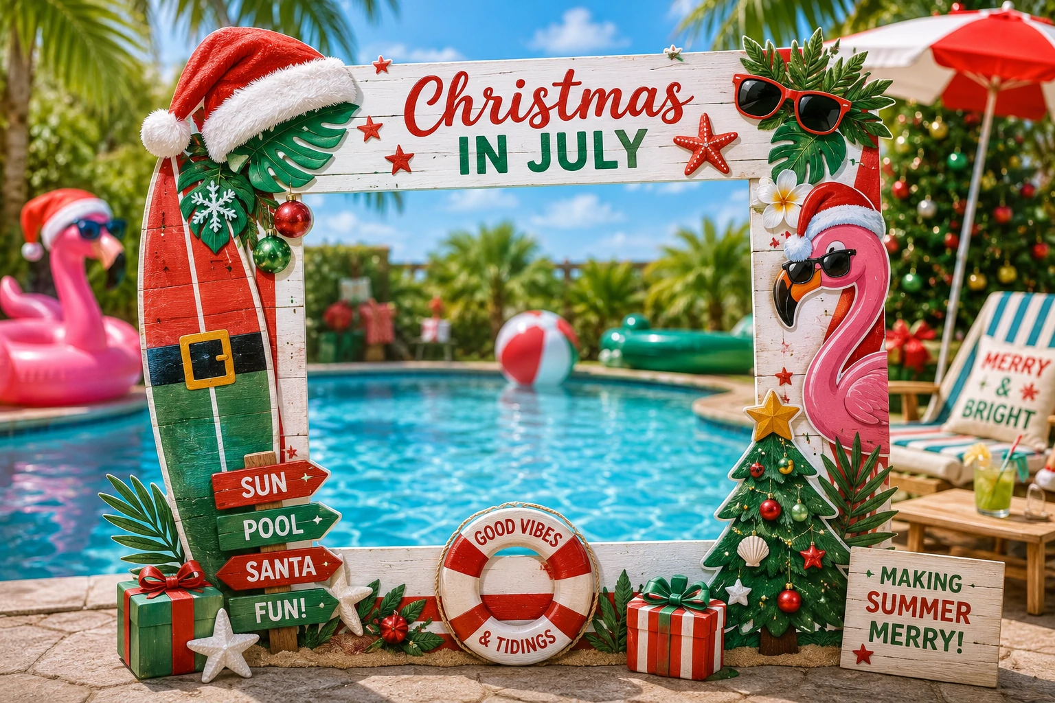 Christmas in July pool party photo frame template