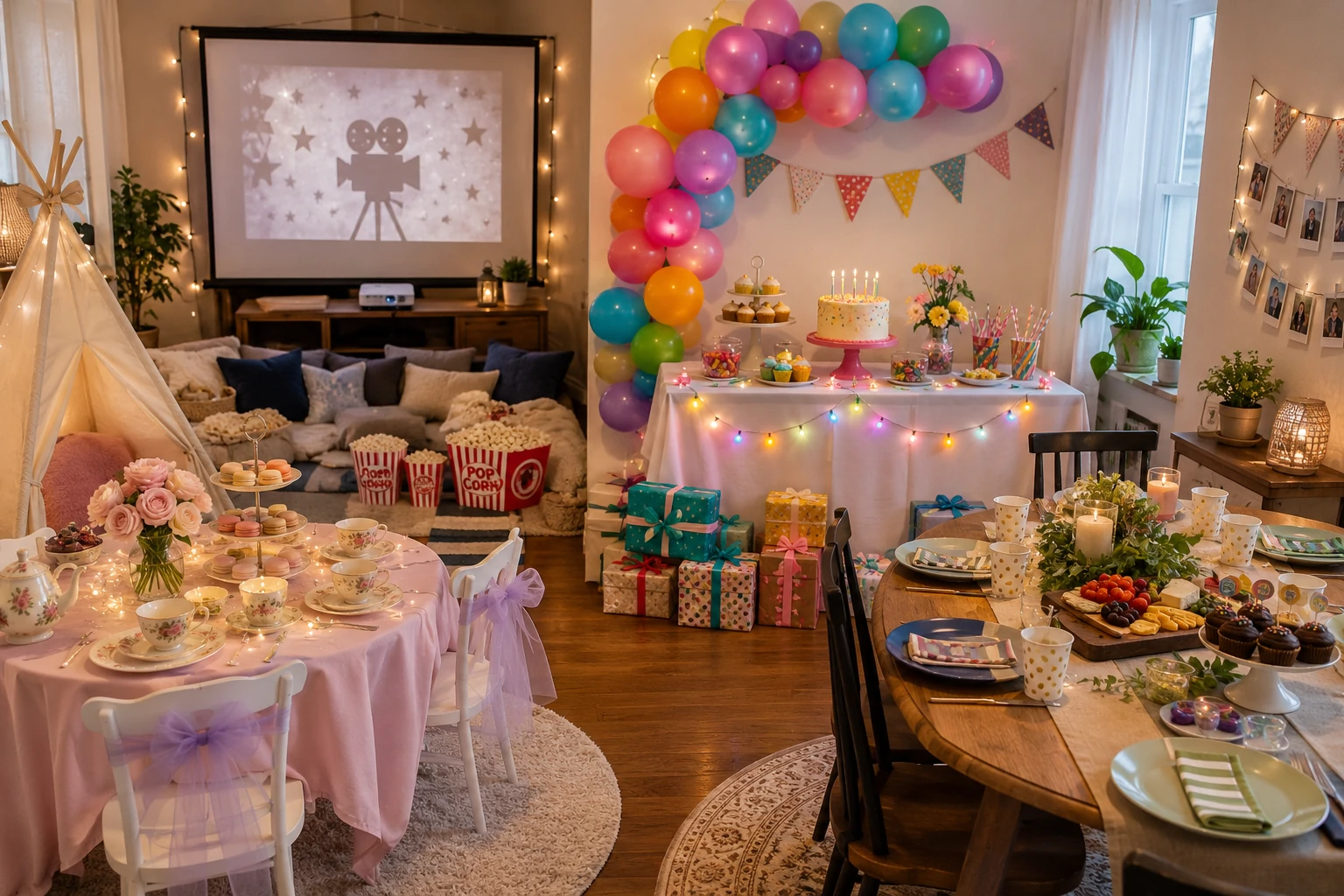 Simple birthday party themes and decorations arranged for a celebration at home