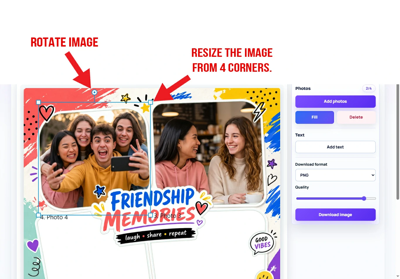 Resizing and positioning a photo correctly inside an online frame