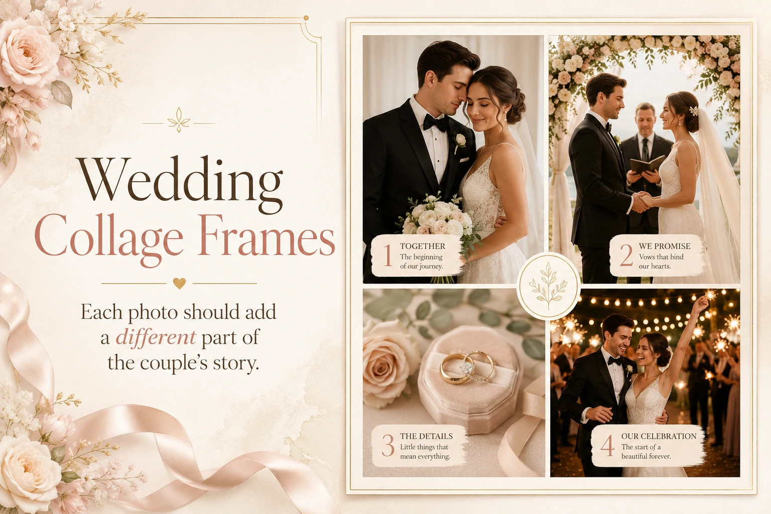 Wedding Photo Frame Ideas for Couples using a romantic wedding collage
