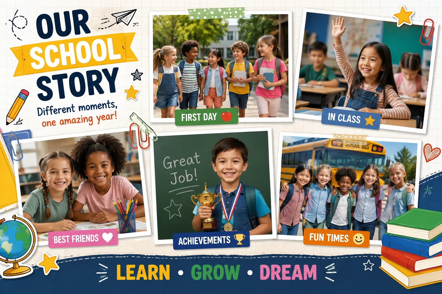 School memory collage frame with multiple photo slots