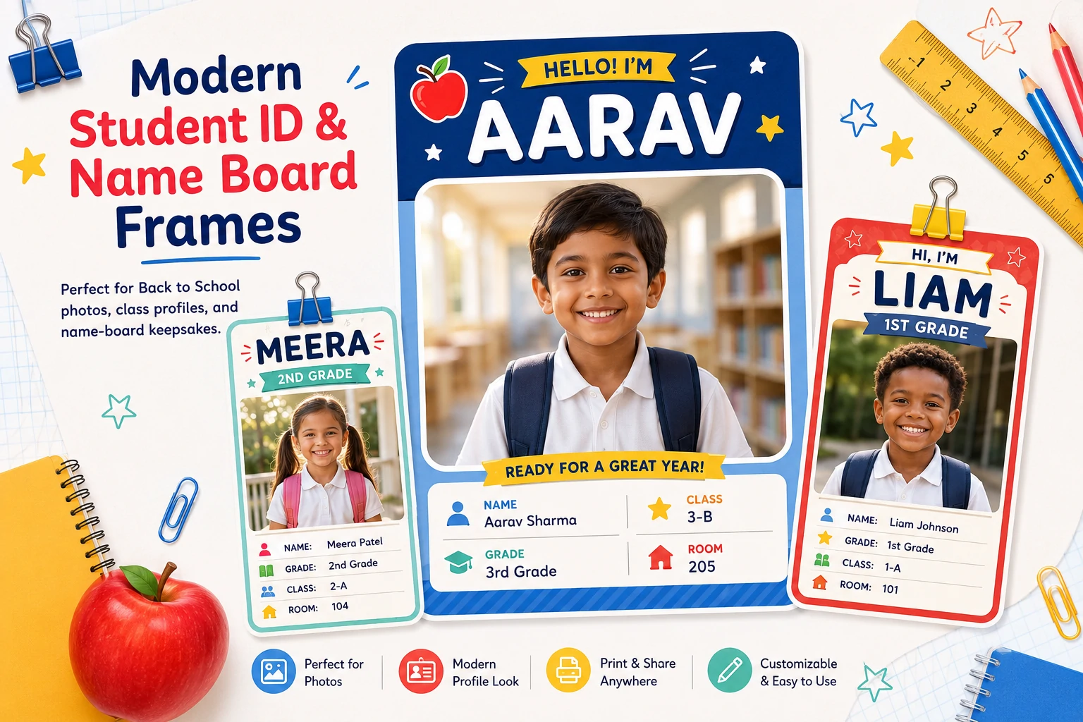 Student ID card style school photo frame template