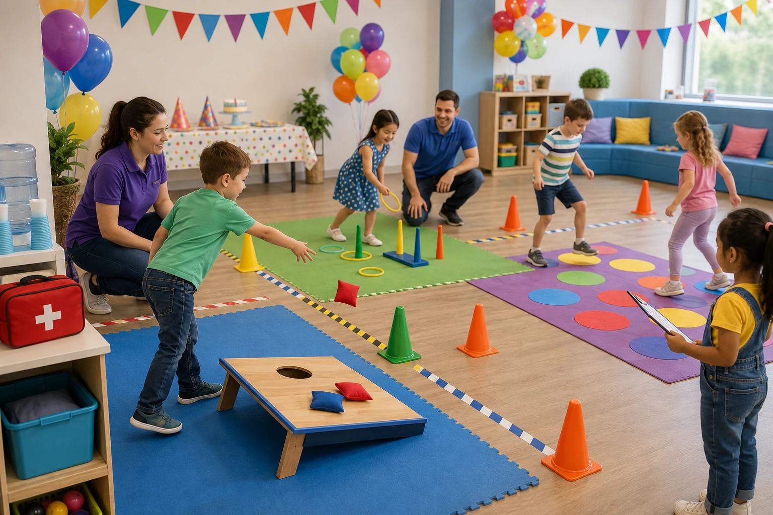 Birthday party game safety checklist for supervision, age-appropriate equipment, clear walkways and inclusive play